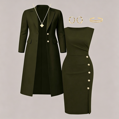 Women's Elegant Long Blazer & Sleeveless Dress Set