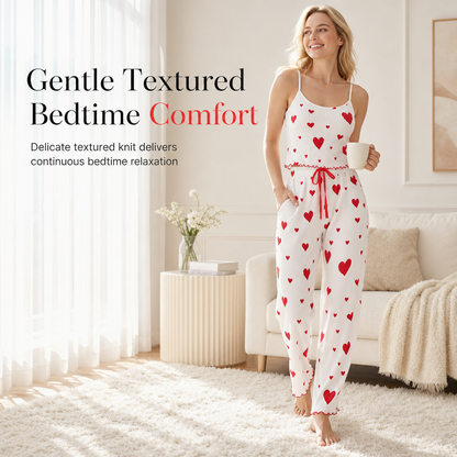 🎉The Lowest Price But The Best Quality!🔥Womens 2 Piece Ribbed Pajama Set Heart Print Camisole Top and Long Pants Loungewear