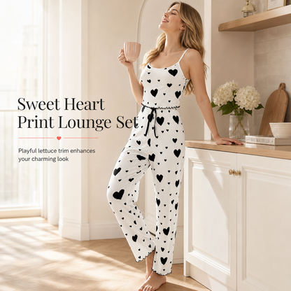 🎉The Lowest Price But The Best Quality!🔥Womens 2 Piece Ribbed Pajama Set Heart Print Camisole Top and Long Pants Loungewear