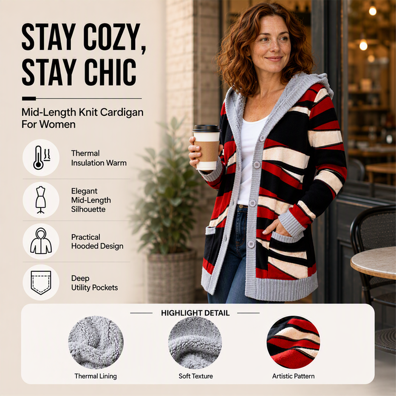 ⏰ Seasonal changeover sale: 50% off – quality at half the price! ✨Women's Plush-Lined Hooded Knit Cardigan