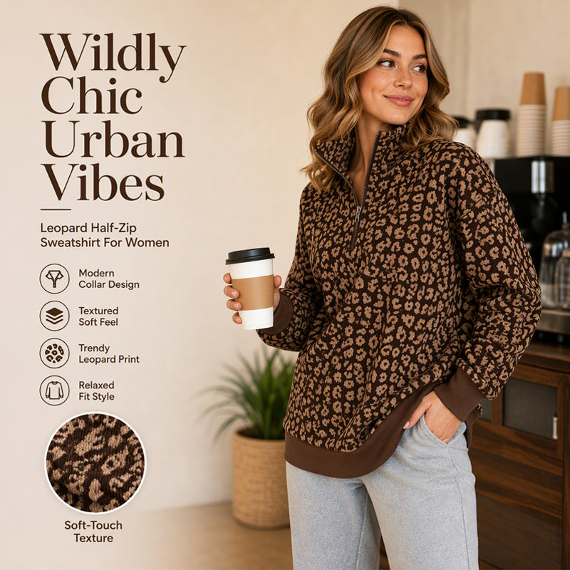 🎉The Lowest Price But The Best Quality!🔥Women's Leopard Print Quarter-Zip Sweatshirt