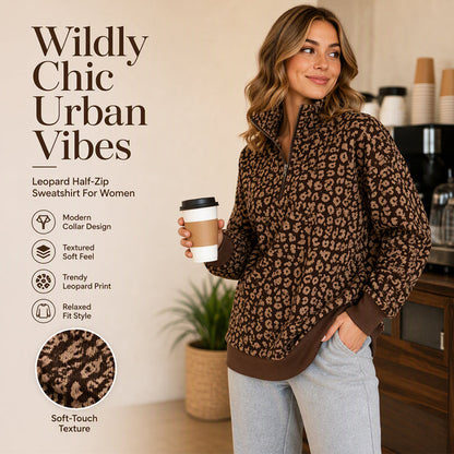 🎉The Lowest Price But The Best Quality!🔥Women's Leopard Print Quarter-Zip Sweatshirt