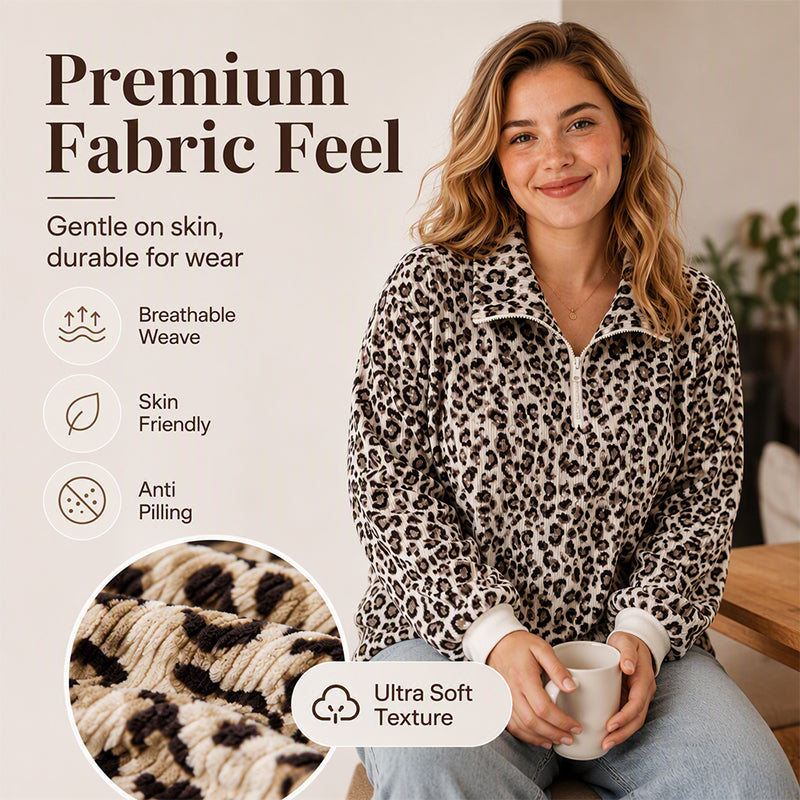 🎉The Lowest Price But The Best Quality!🔥Women's Leopard Print Quarter-Zip Sweatshirt