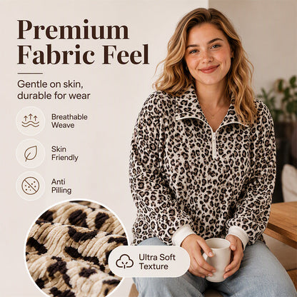 🎉The Lowest Price But The Best Quality!🔥Women's Leopard Print Quarter-Zip Sweatshirt