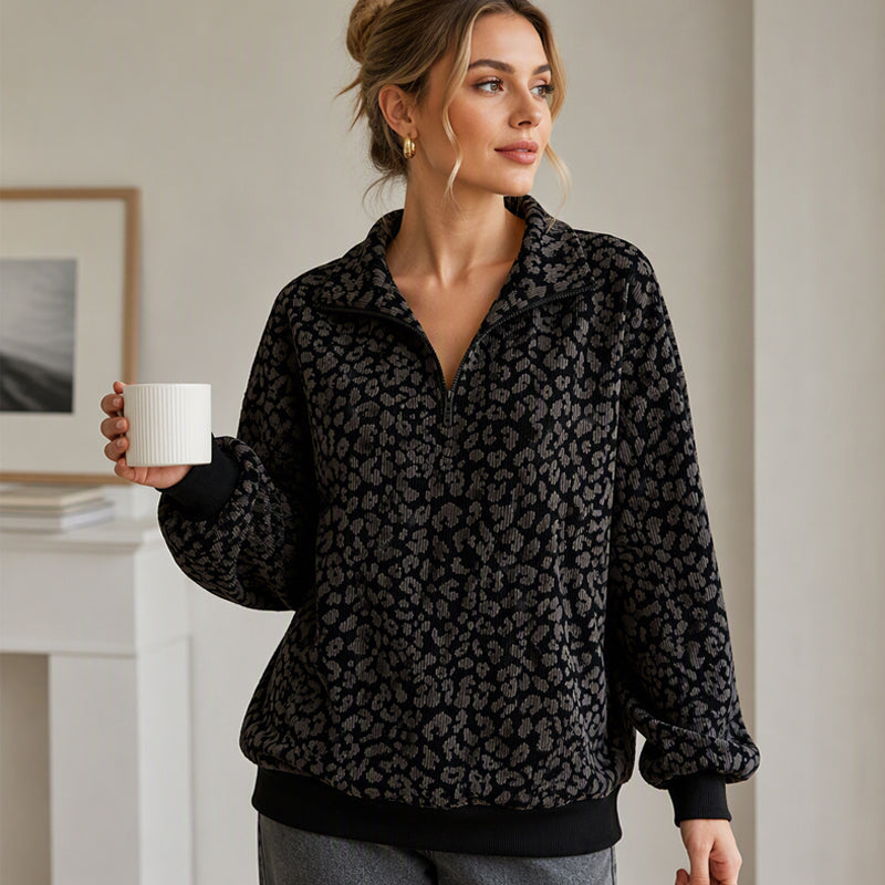 🎉The Lowest Price But The Best Quality!🔥Women's Leopard Print Quarter-Zip Sweatshirt