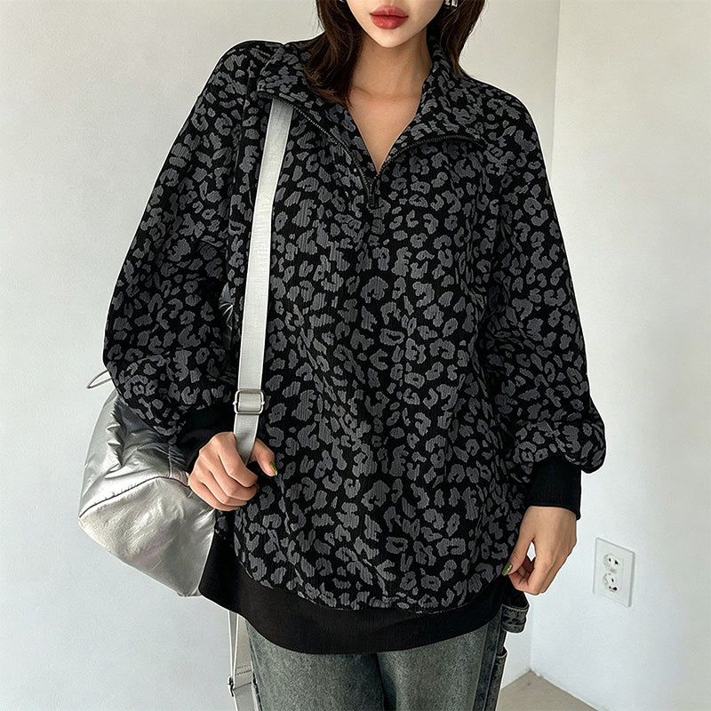 🎉The Lowest Price But The Best Quality!🔥Women's Leopard Print Quarter-Zip Sweatshirt