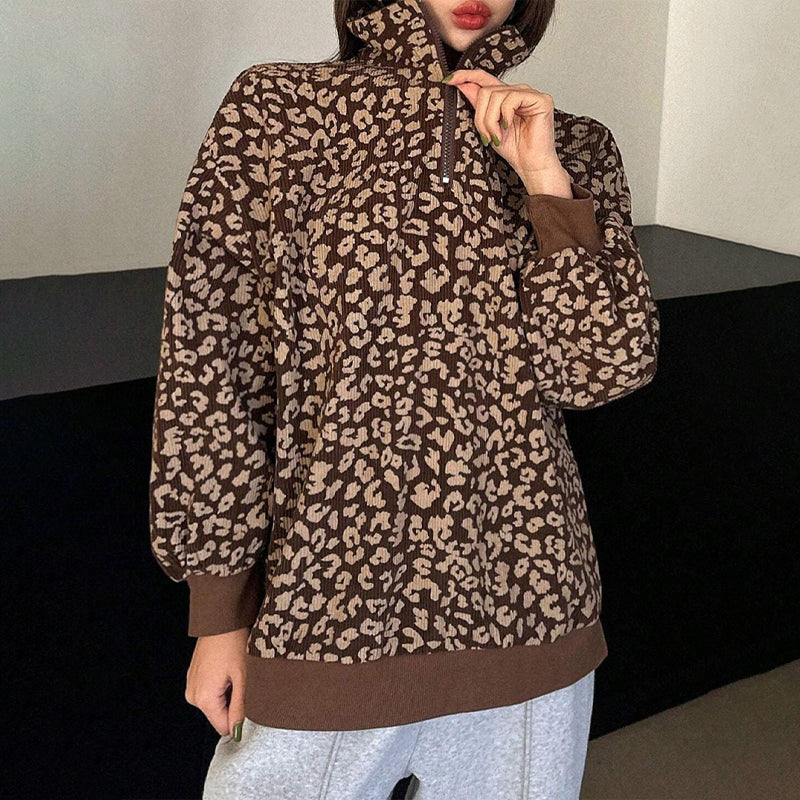🎉The Lowest Price But The Best Quality!🔥Women's Leopard Print Quarter-Zip Sweatshirt