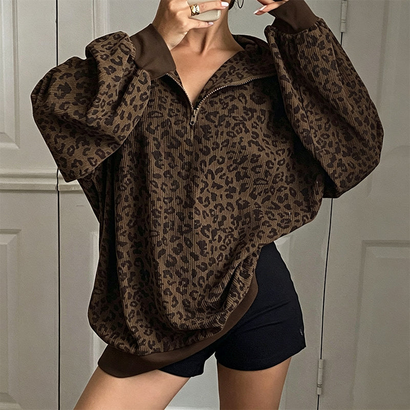 🎉The Lowest Price But The Best Quality!🔥Women's Leopard Print Quarter-Zip Sweatshirt