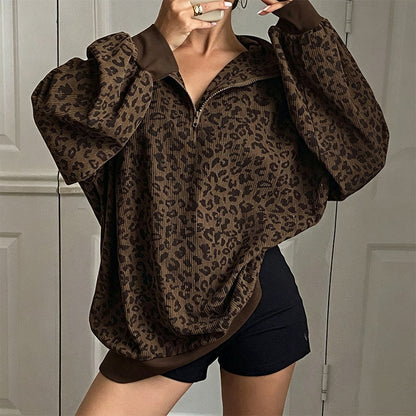 🎉The Lowest Price But The Best Quality!🔥Women's Leopard Print Quarter-Zip Sweatshirt