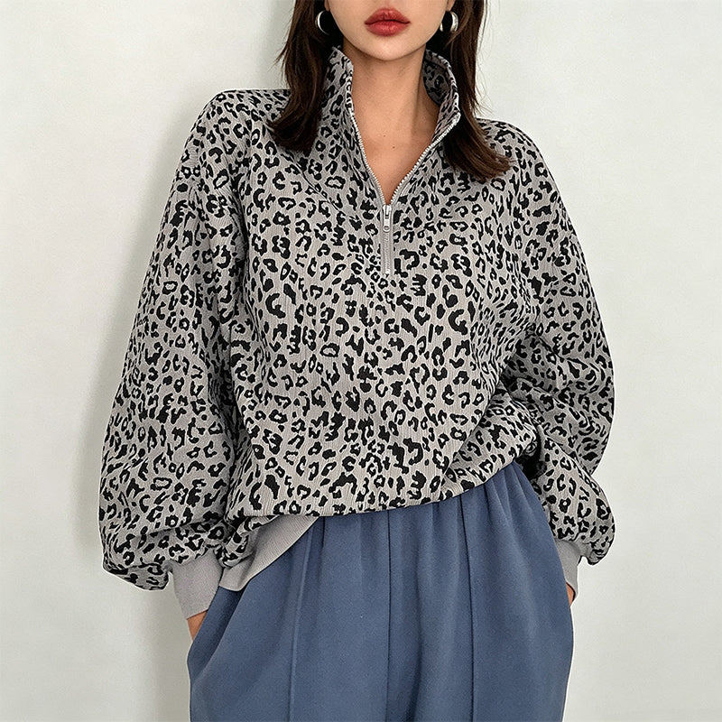 🎉The Lowest Price But The Best Quality!🔥Women's Leopard Print Quarter-Zip Sweatshirt