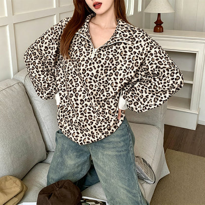 🎉The Lowest Price But The Best Quality!🔥Women's Leopard Print Quarter-Zip Sweatshirt