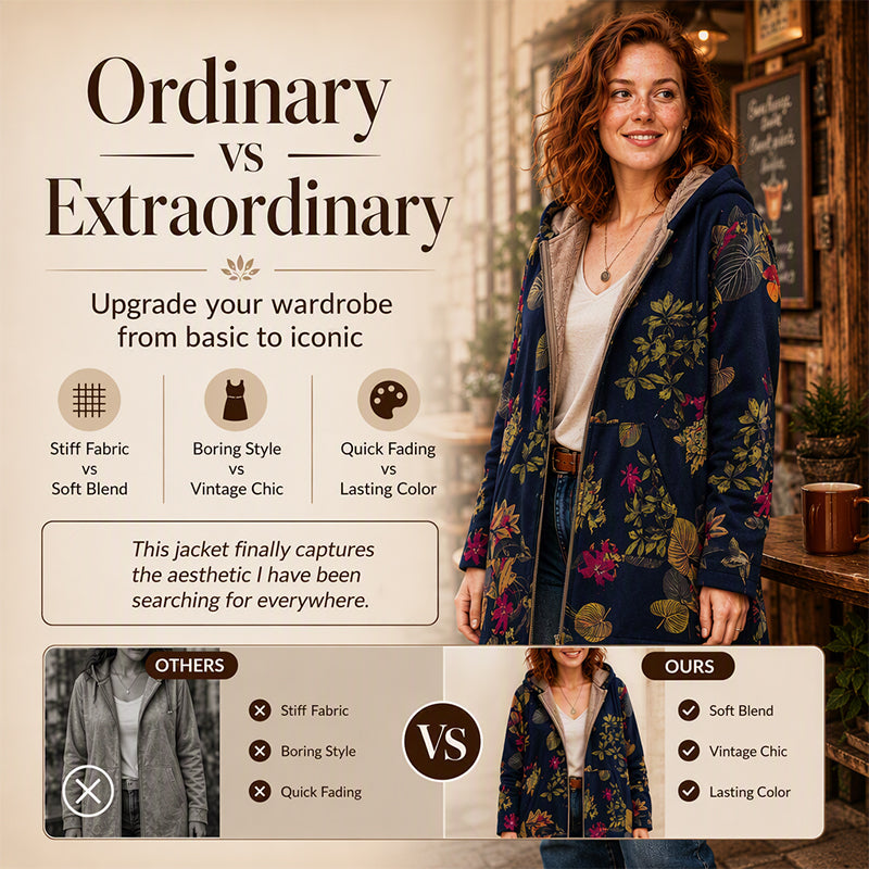 ⏰ Seasonal changeover sale: 50% off – quality at half the price! ✨Women's Vintage Leaf Print Hooded Coat