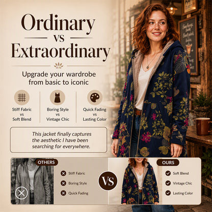 ⏰ Seasonal changeover sale: 50% off – quality at half the price! ✨Women's Vintage Leaf Print Hooded Coat