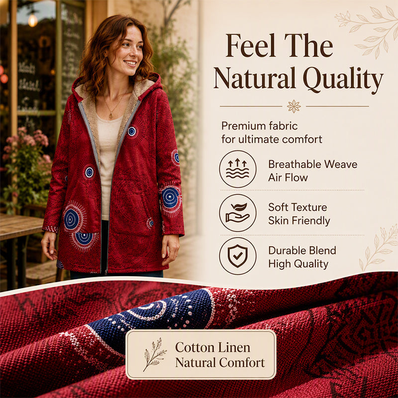 ⏰ Seasonal changeover sale: 50% off – quality at half the price! ✨Women's Vintage Leaf Print Hooded Coat