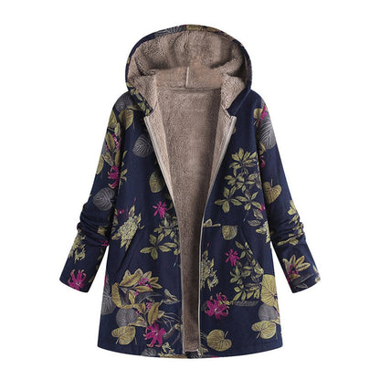 ⏰ Seasonal changeover sale: 50% off – quality at half the price! ✨Women's Vintage Leaf Print Hooded Coat