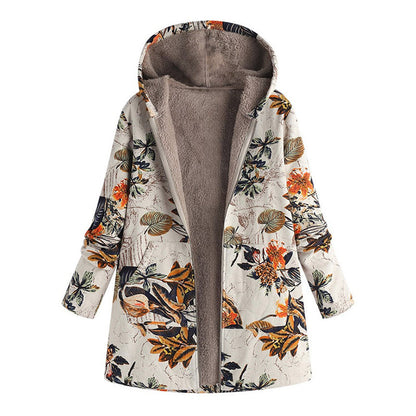 ⏰ Seasonal changeover sale: 50% off – quality at half the price! ✨Women's Vintage Leaf Print Hooded Coat