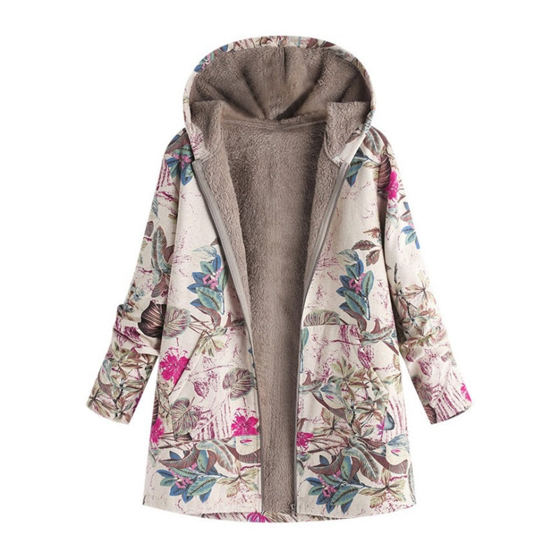 ⏰ Seasonal changeover sale: 50% off – quality at half the price! ✨Women's Vintage Leaf Print Hooded Coat