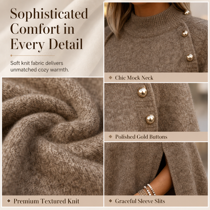 Women's Buttoned Knit Cape Poncho Sweater