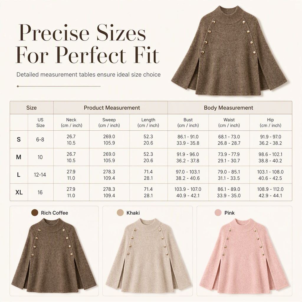 Women's Buttoned Knit Cape Poncho Sweater