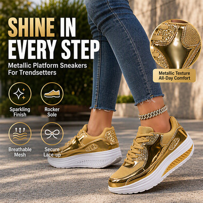 🎉The Lowest Price But The Best Quality!🔥Women's Shiny Platform Rocker Sole Sneakers