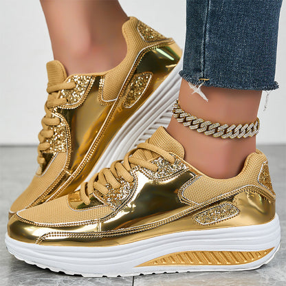 🎉The Lowest Price But The Best Quality!🔥Women's Shiny Platform Rocker Sole Sneakers