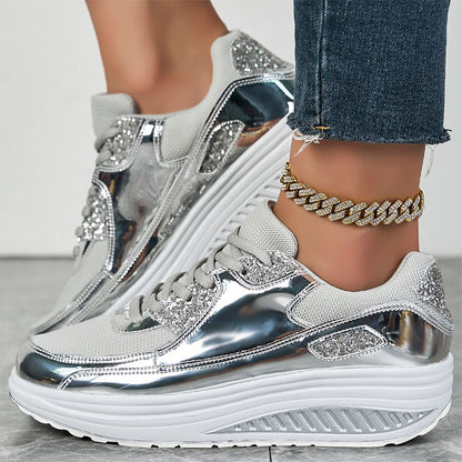🎉The Lowest Price But The Best Quality!🔥Women's Shiny Platform Rocker Sole Sneakers