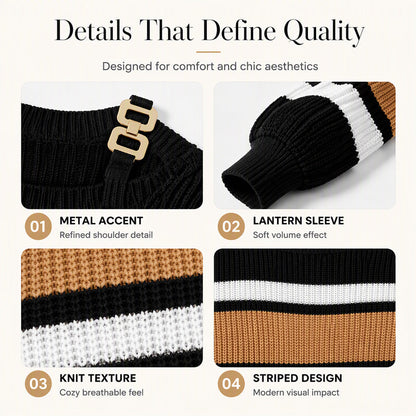 ⏰ Last Day of the Sale – 50% OFF ✨Women's Casual Off Shoulder Striped Sweater