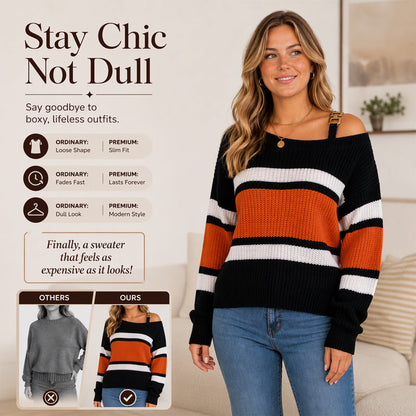 ⏰ Last Day of the Sale – 50% OFF ✨Women's Casual Off Shoulder Striped Sweater