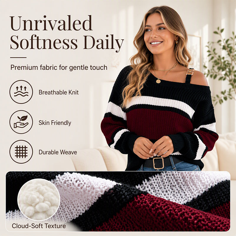 ⏰ Last Day of the Sale – 50% OFF ✨Women's Casual Off Shoulder Striped Sweater