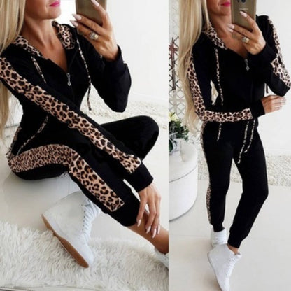 ⏰ Seasonal changeover sale: 50% off – quality at half the price! ✨Women's Leopard Print Long Sleeve Zipper Sweatshirt and Pants Set