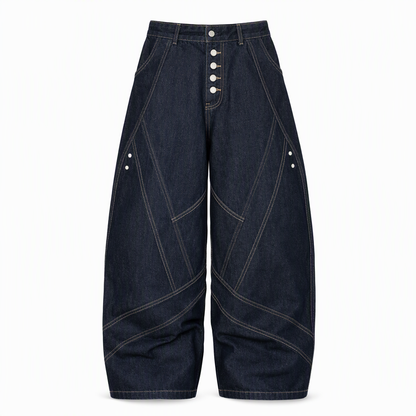 Men's American Vintage Curved Leg Wide Leg Jeans Deconstructed Raw Denim Button Fly Pants