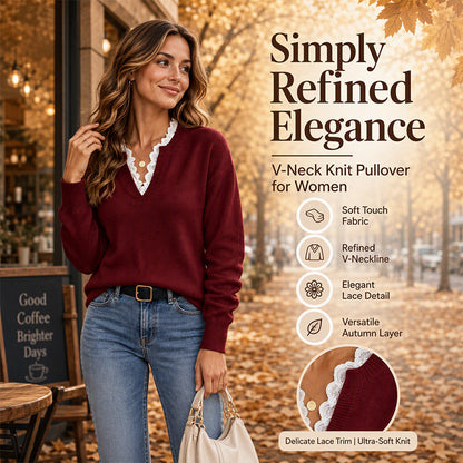 ⏰ Seasonal changeover sale: 50% off – quality at half the price! ✨Women's Mock Neck Lace Trim Knit Sweater