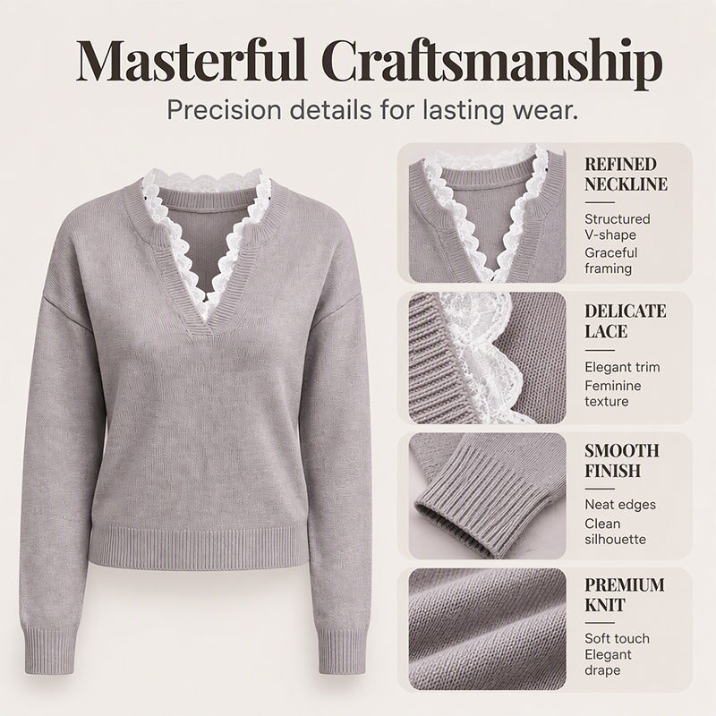 ⏰ Seasonal changeover sale: 50% off – quality at half the price! ✨Women's Mock Neck Lace Trim Knit Sweater