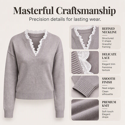 ⏰ Seasonal changeover sale: 50% off – quality at half the price! ✨Women's Mock Neck Lace Trim Knit Sweater