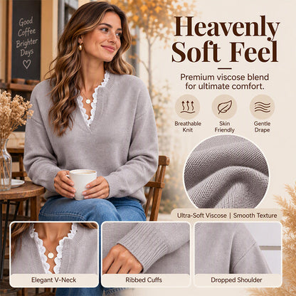 ⏰ Seasonal changeover sale: 50% off – quality at half the price! ✨Women's Mock Neck Lace Trim Knit Sweater