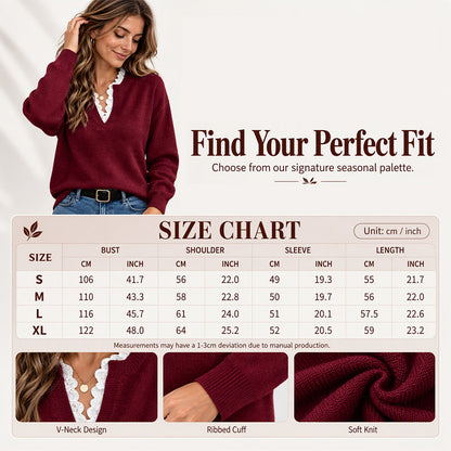 ⏰ Seasonal changeover sale: 50% off – quality at half the price! ✨Women's Mock Neck Lace Trim Knit Sweater