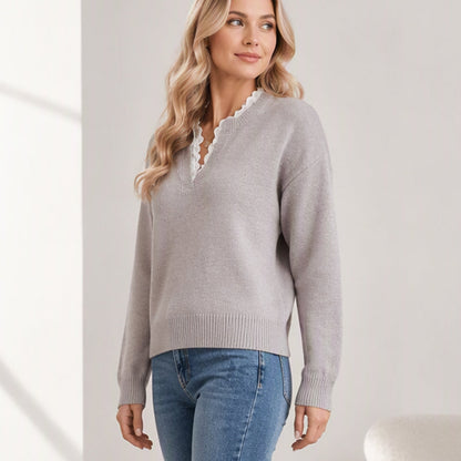 ⏰ Seasonal changeover sale: 50% off – quality at half the price! ✨Women's Mock Neck Lace Trim Knit Sweater