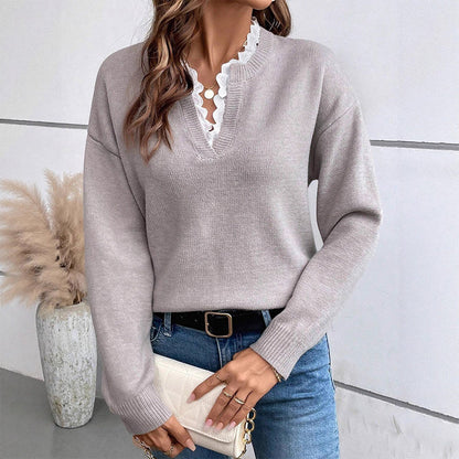 ⏰ Seasonal changeover sale: 50% off – quality at half the price! ✨Women's Mock Neck Lace Trim Knit Sweater