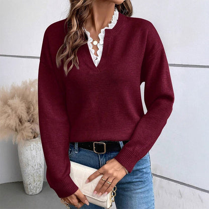 ⏰ Seasonal changeover sale: 50% off – quality at half the price! ✨Women's Mock Neck Lace Trim Knit Sweater