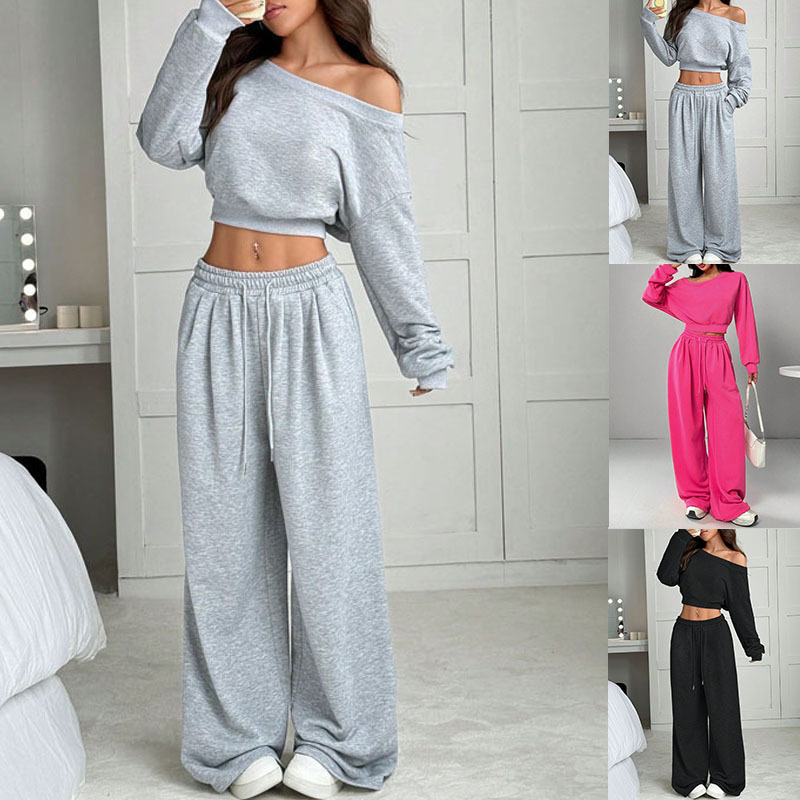 ⏰ Last Day of the Sale – 50% OFF ✨Women's Off-Shoulder Sweatshirt & Wide-Leg Pants Set