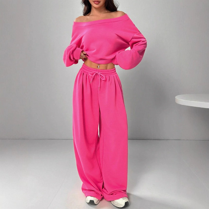 ⏰ Last Day of the Sale – 50% OFF ✨Women's Off-Shoulder Sweatshirt & Wide-Leg Pants Set