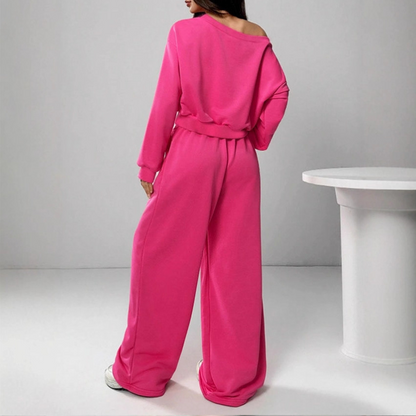 ⏰ Last Day of the Sale – 50% OFF ✨Women's Off-Shoulder Sweatshirt & Wide-Leg Pants Set