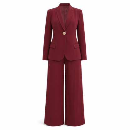 Elegant Two-Piece Suit Set with Tailored Blazer and Relaxed Wide-Leg Trousers