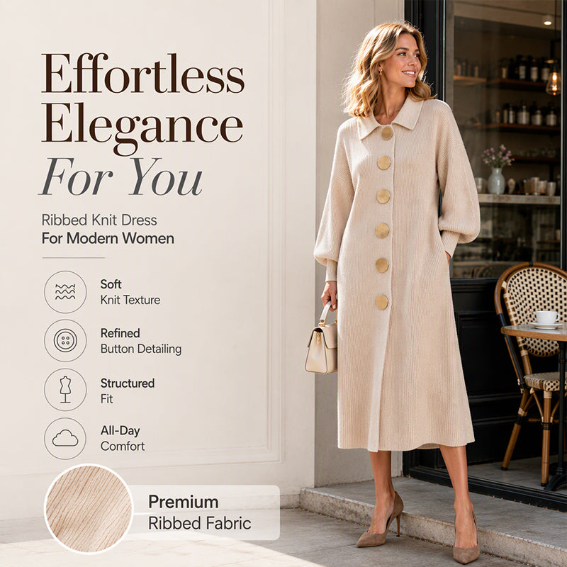 ⏰ Seasonal changeover sale: 50% off – quality at half the price! ✨Women's Lantern Sleeve Ribbed Knit Maxi Dress