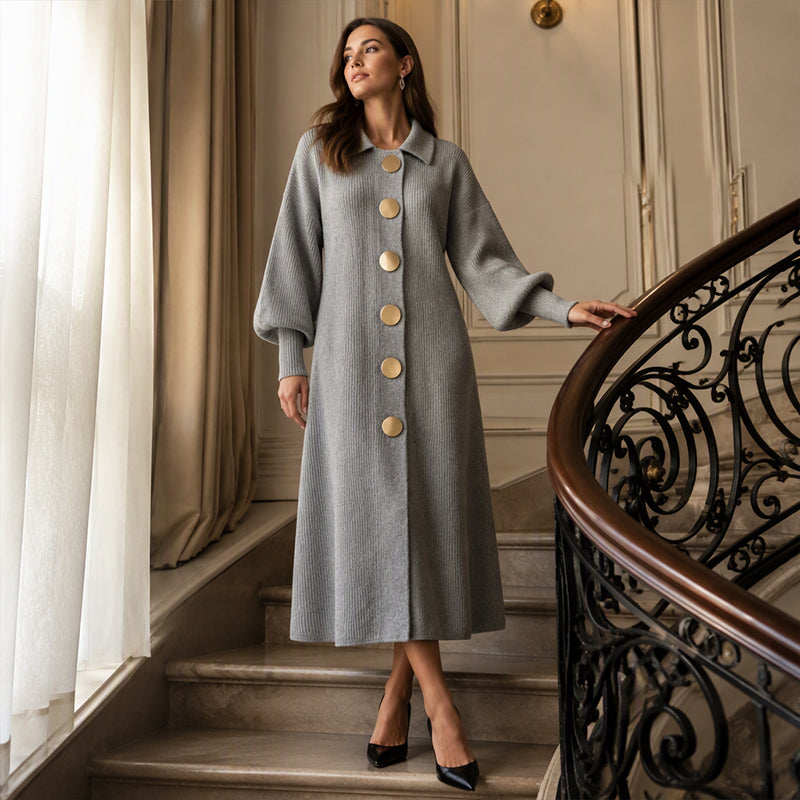 ⏰ Seasonal changeover sale: 50% off – quality at half the price! ✨Women's Lantern Sleeve Ribbed Knit Maxi Dress