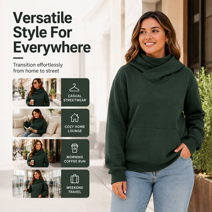 Women's Casual Cowl Neck Hooded Sweatshirt