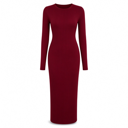 💖Black Friday Mega Deal – 50% off!💖🌹 Women's Long Sleeve Rib Knit Crewneck Bodycon Maxi Dress