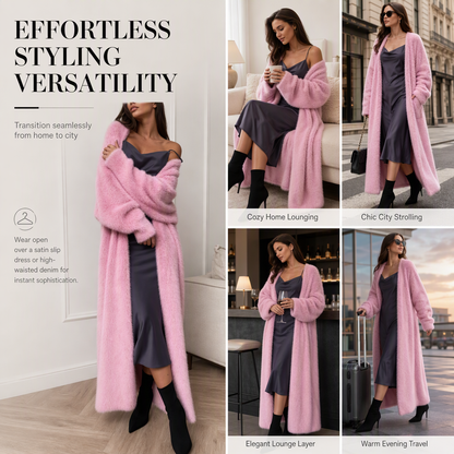 ⏰ Seasonal changeover sale: 50% off – quality at half the price! ✨Women's Faux Mink Fleece Long Cardigan Sweater Fluffy Oversized Knit Coat for Autumn and Winter
