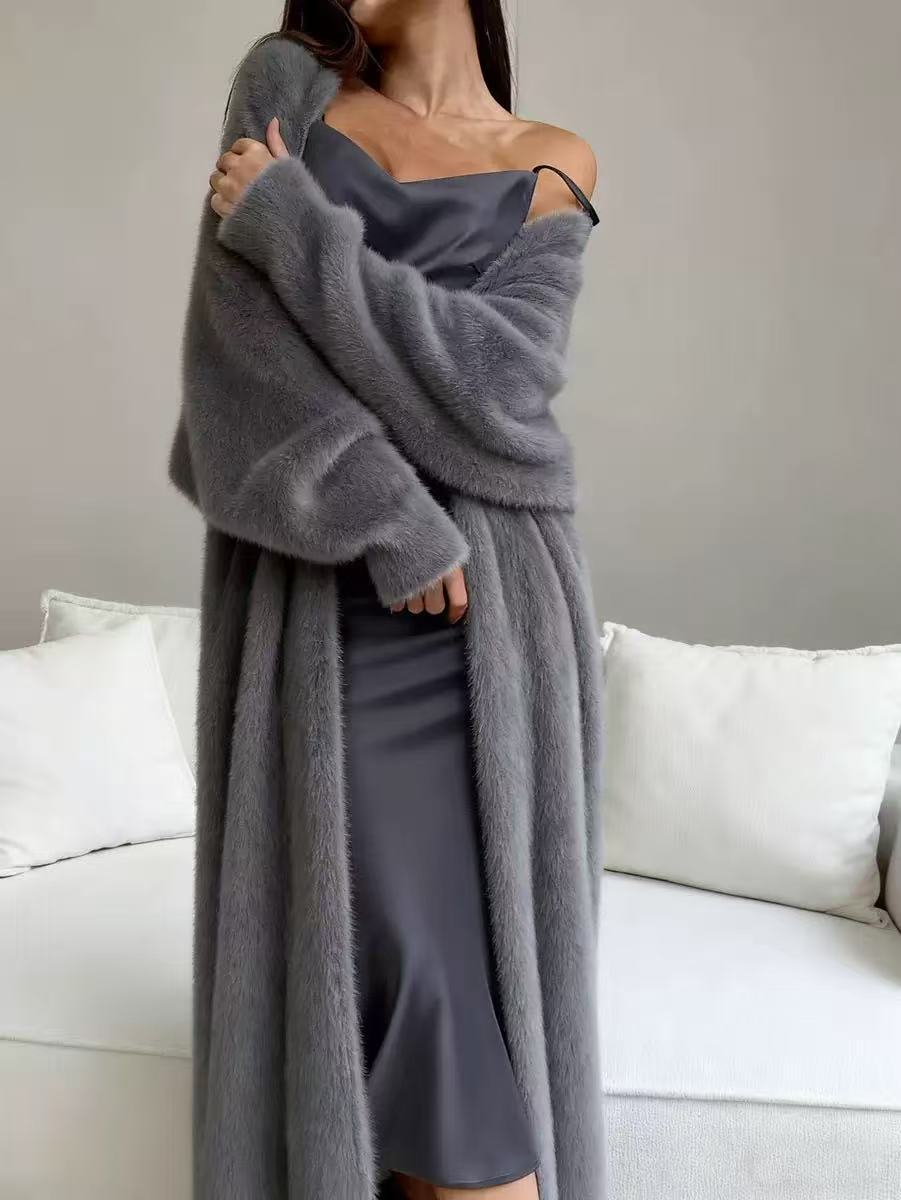 ⏰ Seasonal changeover sale: 50% off – quality at half the price! ✨Women's Faux Mink Fleece Long Cardigan Sweater Fluffy Oversized Knit Coat for Autumn and Winter