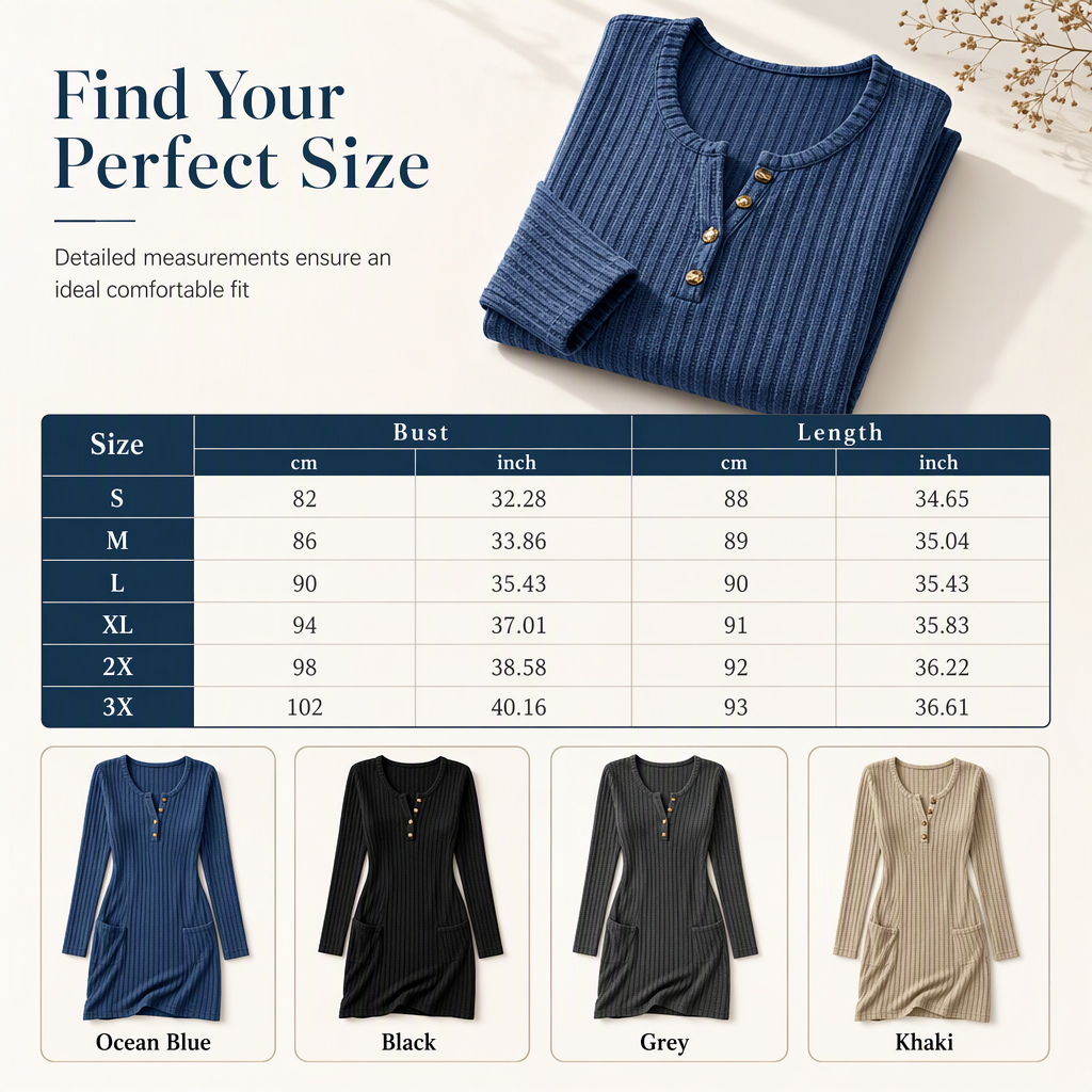 ⏰ Last Day of the Sale – 50% OFF ✨Womens Autumn Winter Solid Color Long Sleeve Slim Fit Bodycon Button Dress